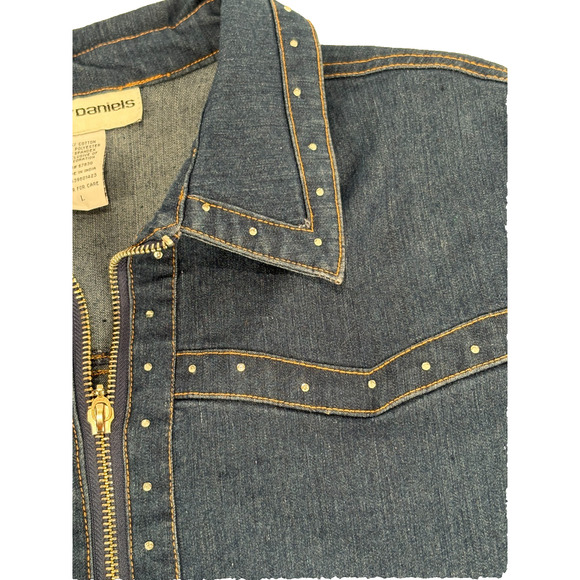 Cathy Daniels Denim Jean Jacket full zip Rhinestone Embellished Sz Large - Picture 8 of 10
